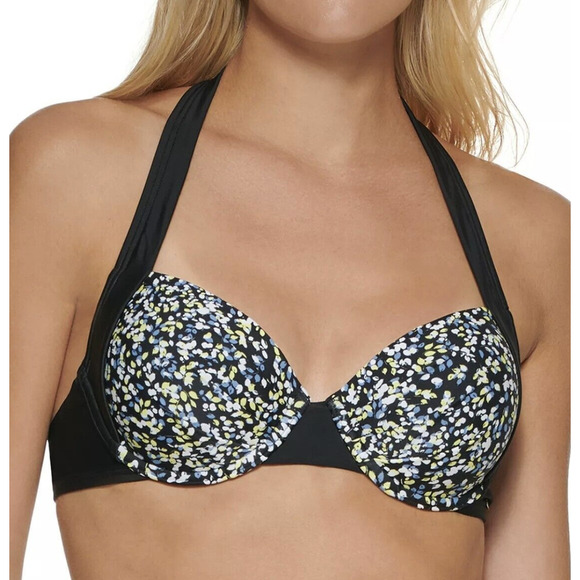Calvin Klein BLACK Underwire Convertible Floral Black Bikini Swim Top NWT - Picture 1 of 4